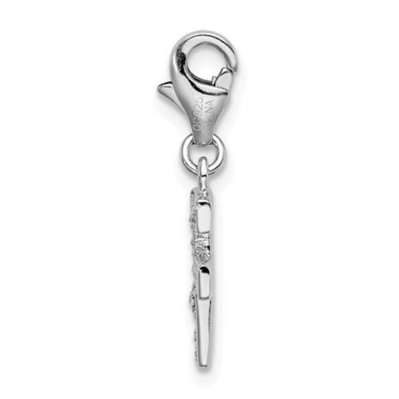 Amore La Vita Sterling Silver Rhodium-plated Polished CZ Letter F Initial Charm - Picture 3 of 4